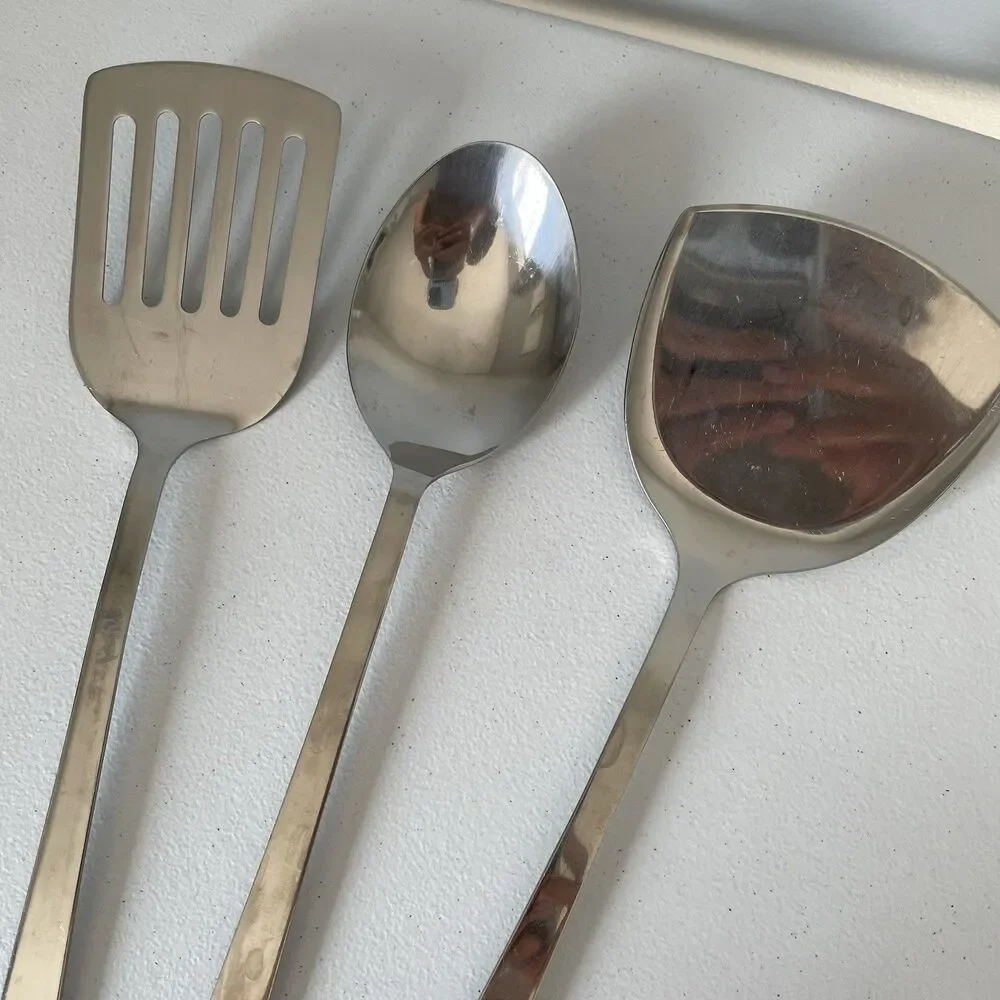Stainless Steel Kitchen Utensil Lot of 3 Cookwear 13' Spatula, Spoon, Flipper